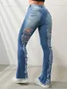 Women's Jeans REDDACHiC Sexy Skinny Destroyed Flare Women Ladder Ripped Holes Blue Wash High Rise Y2k Casual Bootcut Pants Bell Bottoms