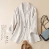 Bawełniany i liniowy mały garnitur Blazer Summer Korean Fashion Cienki płaszcz Trzy czwarte rękawy Casual Blazers Kurtka 240102