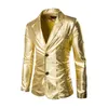 Mode reflekterande tyg Tvåbit kostym Male Autumn Plus Size Shiny Silver Casual Set Men Slim Fit Blazer 2 240103