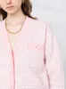 PATAD French S Family Cappotto corto Abito da donna Ragazza Cardigan lavorato a maglia scozzese con perline rosa 0509 240102