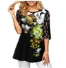 Рубашка Блузка размера плюс 5xl Однотонные черные топы с разрезом на шее и сеткой из кружева с половиной рукавом Весна-Лето Повседневная свободная женская одежда 240102