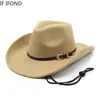 Męski kowbojowy kapelusz moda imitacja wełna szeroka brzeg poczuł fedora kapelusz cowgirl panama jazz hat sombreros hombre 240103