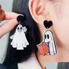 Pendientes colgantes de acrílico con diseño de castillo y fantasma, candelabro de Halloween, accesorios bonitos, joyería de entrega Dhj29