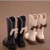 Botas Criança Sapato Menina Sola Macia Algodão Inverno Longo Bota De Couro Pérola Princesa Mary Jane Bow Mid Comprimento Chaussure