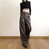 Spodnie damskie Faux skórzane wyodrębnienie Y2K Streetwear Women Cyber ​​gotycki punk punkowy workowate spodnie 90. grunge vintage żeńskie dna