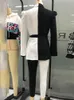 カラーコントラストジャケットパンツスーツ人格トレンディなファッション女性の気質スーツスプライシングパンツセット240103