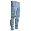 Mäns jeans män byxor tvättar gamla fasta multi fickor denim byxa mitten av midja last jean manlig slim fahsion casual byxor s-4xl 240103