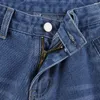 Jeans pour femmes Harajuku Print Cargo Y2K Bleu foncé Marron Taille haute Streetwear 90S Baggy Femmes Pantalon droit Pantalon en denim à jambe large