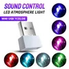 1pc mini USB LED -ljus, ljudkontroll bil inre atmosfär ljus, dekorativ omgivande RGB -lampstrobslampor PC Auto färgglada lampor glödlampor