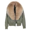 Maomaokong Womens Jacket Natural Raccoon päls krage kort kappa Slim Women Bomber Parka 240103