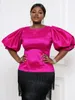 Women's Blouses Women Shiny Fashion Blouse Shirt Short Lantern Sleeve O Neck African Occasion Celebrate Tops Office Lady Female Large Size