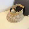 Szerokie brzegowe czapki lato pusty top kapelusz kobiet haftowany kwiat 3D Pearl Chain Fashion trawa tkanina
