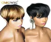 New short Pixie Cut Brazilian Remy Human Hair Wigs For Women Natural black ombre blonde none lace front Wigs9662270