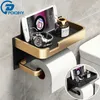 Svart gyllene pappershållare väggmonterade badrumstillbehör telefon rack toalett hylla utrymme aluminium handdukvävnad lådor 240102