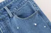 Women's Jeans 2024 Fashion Pearl Embellished High Waisted Straight Spring Autumn Women Casual Wide Leg Pant