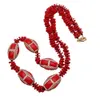 Colliers Y.ying rouge corail cristal pavé long collier 24 "bijoux pour femmes filles