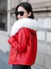 Women's Leather 2024 90%White Duck Down Jackets Fur Collar Hooded Coat Female Real Sheepskin Jacket Women