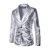 Mode reflekterande tyg Tvåbit kostym Male Autumn Plus Size Shiny Silver Casual Set Men Slim Fit Blazer 2 240103