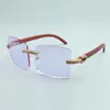 large square sunglasses full diamond glasses T3524012 luxury borderless natural wooden sunglasses frame