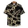 メンズカジュアルシャツゴールドチェーンリンクプリントバケーションシャツハワイトレンディブラウスマングラフィックプラスサイズ3xl 4xl