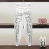 Women's Pants Drilling High Waist Casual Loose Fit Elastic Black White Trousers Streetwear Woman Knitted Harem