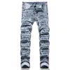 Jeans pour hommes Hommes Ripped Fringe Patchs Printemps Automne Streetwear Patchwork Slim Straight Stretch Denim Pantalon Bleu Pantalon de taille moyenne