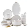 Plates White Porcelain Dinner Bowls Salad Soup Bowl Dishes Vertical Stripes Tableware Set For 1/2/4 Person Restaurant