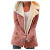 Women Winter Warm Fleece Long Coats Composite Plush Button Lapels Jacket Outwear Thick Lady Pockets Solid Plus Size 240102