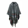 T-shirts pour hommes Mens Wool Blend Stripe Châle à capuche Manteau Boho Gypsy Hippie Cape Poncho Hoody Unisexe