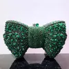 Femmes luxe Bow pierre pochettes dame cristal soirée métal vert Minaudiere noir sac à main de mariage sac à main 240102