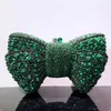 Kvinnor Luxury Bow Stone Clutch Bags Lady Crystal Evening Metal Green Minaudiere Black Handbag Wedding Party Party Purse 240102