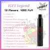 100% 원본 Iget Legend 4000 퍼프 일회용 vape 펜 메쉬 코일 14ml 사전 채워진 포드 5% 증발기 vape 펜 키트 4K E 담배 13 스톡