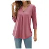 Chemisiers pour femmes printemps automne hiver manches trois quarts couleur unie col en V boucle plissée pull décontracté t-shirt haut habillé hauts sexy