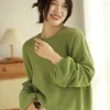 Maglioni da donna girocollo maglione in cashmere manica a lanterna pura sottile primavera e autunno 2024 stile