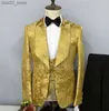 Mäns kostymer blazers blommor tryckta män passar 3 stycken smal fit mode sjal lapel jacka västbyxor set prom party affärs lyxguld män tuxedos q230103