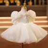 Girl Dresses Puff Sleeve Bow Baby Tutu Dress For Party Wedding Princess 1st Birthday Prom Pearl Toddler Girls