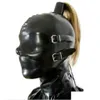 Masques de fête Sexy Black Latex Hood Masque en caoutchouc avec yeux et bouche ER Bandage arrière Plthrough Trou de queue de cheval sans cheveux 7051621 Drop D Dh0BM