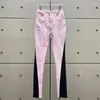 Kadınlar Kot Bahar 2024 Koreli Moda Denim Kontrast Panel Pantolon Yüksek Kaliteli Pamuk Kalem Y2K Pantolon