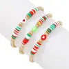 Strand natal colorido frisado pulseira para mulheres pulseiras artesanais jóias presente bonito corda elástica polímero argila coração contas