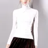 Женские блузки Женская блузка Стильные топы с сетчатым низом и высоким воротником, облегающие однотонные футболки с длинными рукавами, эластичные и плотные