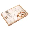Pulseiras de couro pu bandeja de exibição de jóias de bambu colar pulseira anéis brincos exibição organizador de jóias titular vitrine