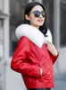 Women's Leather 2024 90%White Duck Down Jackets Fur Collar Hooded Coat Female Real Sheepskin Jacket Women