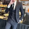 Men's Suits Blazers Blazer Vest Pants High-end Brand Boutique Fashion Plaid Formal Business Office Men's Suit Groom Wedding Dress Party Male Suit Q230103