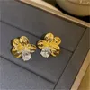 Ohrstecker Koreanische Goldfarbe Blume Für Frauen Niedlicher Zirkon Ohrring Piercing Knorpelohrring Damen Ästhetischer Schmuck Geschenk