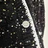 Women's Sweaters Designer Heavy Industry Full Sky Star Bead Piece Mid length Coat for Small Fragrance V-Neck Black Knitted Hollow Cardigan FFXD