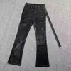 2024 Mode Nouveaux hommes R-O Jeans Version correcte du pantalon en cire de micro-corne Style noir foncé Revêtement brossé à la main pur Empilé Coupe ajustée décontractée