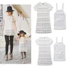 Outfits Moeder En Dochter Kleding Mama En Ik Bijpassende Familie Outfits Vrouwen Condoleren Riem T-shirt + Kwastje Korte Mouw jurk 2 Stuks Familie