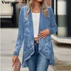 Cardigan för kvinnors rockar Fashion Casual Wid Down Collar Vintage Print Jackets For Women Thin Tops 240102