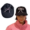 Femmes Perle Bowknot Casquette De Baseball Automne Hiver Adolescents Fille Velours Côtelé Chapeau Anti-Soleil Dame Casual Sports De Plein Air Marche Shopping 240103