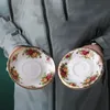 Ensemble de tasses à café en porcelaine, soucoupe, rétro britannique, impression de Rose, cadeau peint à la main, tasse en céramique dorée, ustensiles de cuisine pour la maison, 240102